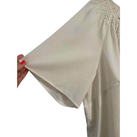 Maggie Barnes Womens Plus 2X Cottagecore Smocked V Neck Tie White Blouse Classic - Picture 3 of 11